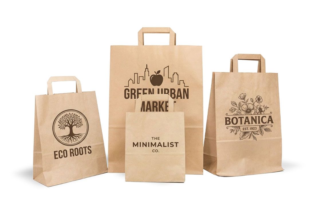 Hnědé papírové tašky s potiskem