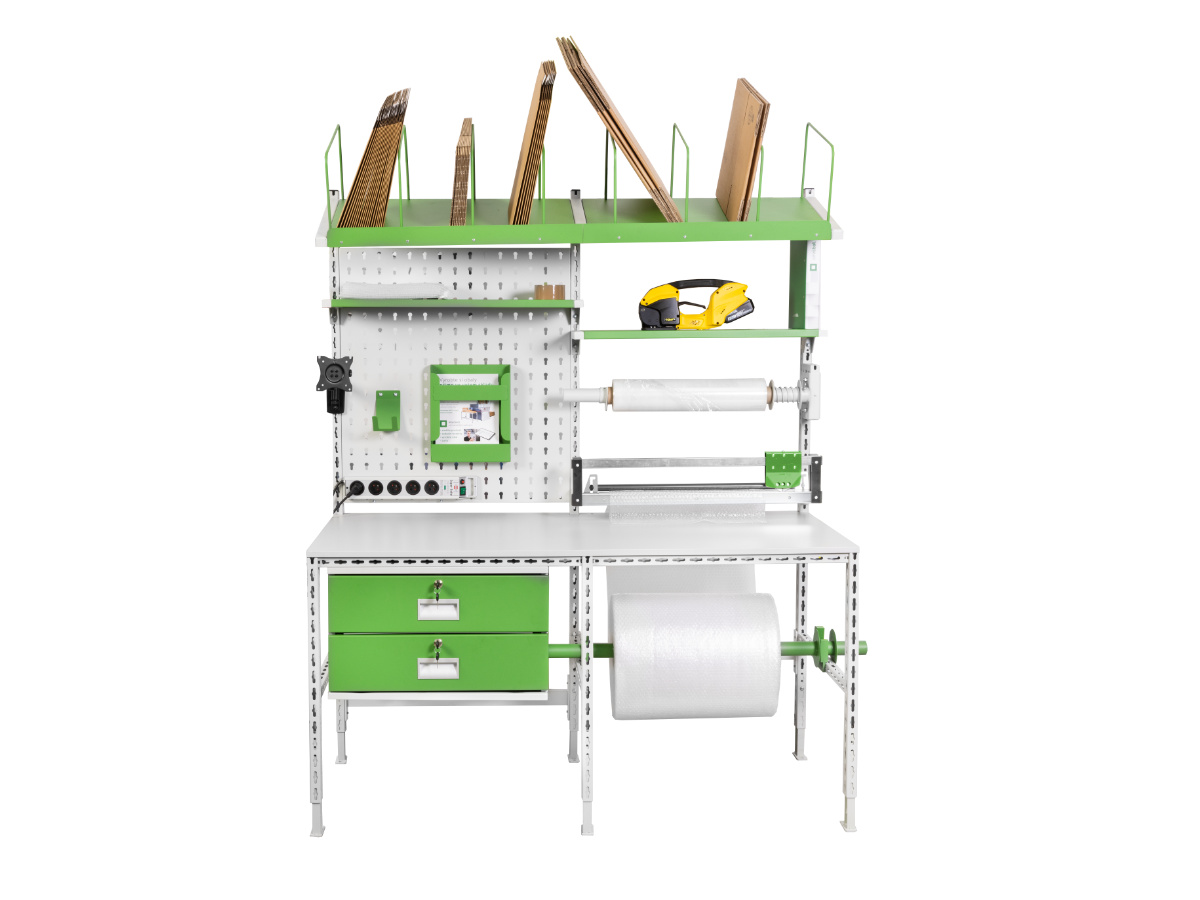 Balicí pracoviště Servisbal 2000x800x750-950 mm, 2x zásuvka