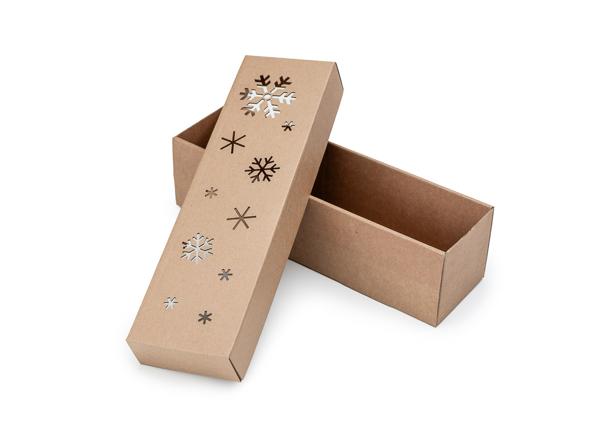 25 ks - Dárková krabice dno + víko s laserovým motivem vloček 340x90x90