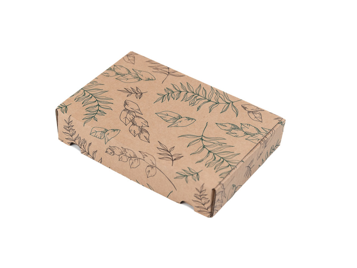 25 ks - Dárková krabice s potiskem listů 220x150x42 mm