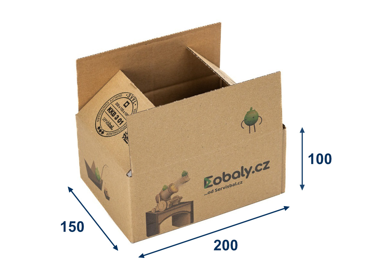 100 ks - Kartonová krabice 200x150x100 3VVL klopová, digitální tisk