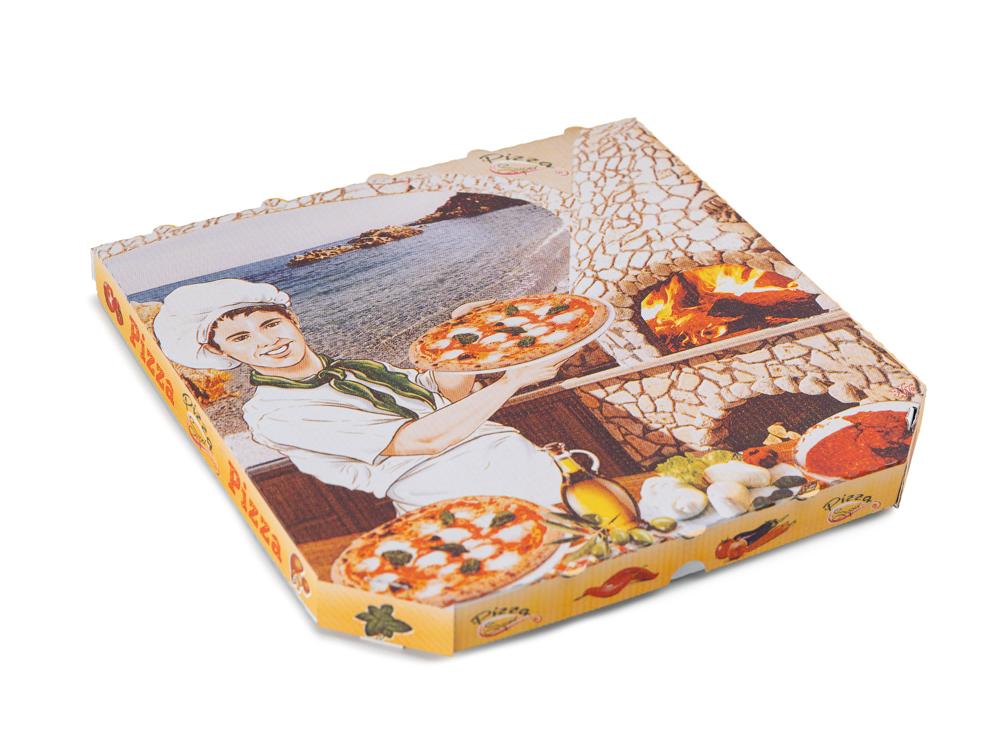 100 ks - Krabice na pizzu 330x330x30 mm, bílá s potiskem