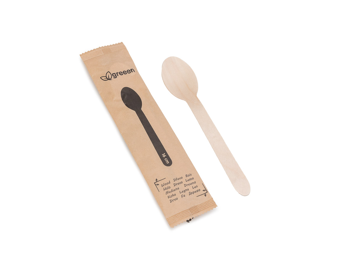 1000 ks - Lžíce dřevěná 16cm, jednotlivě balená