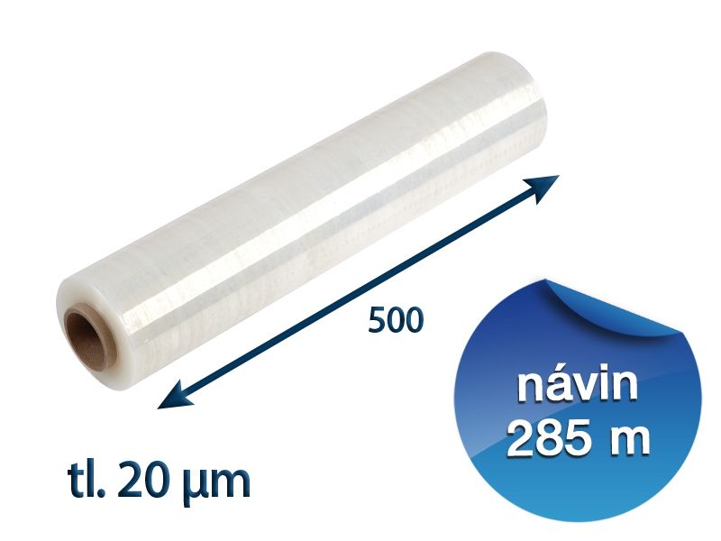 Stretch fólie ruční 500mm / 20µm / 285m průtažná