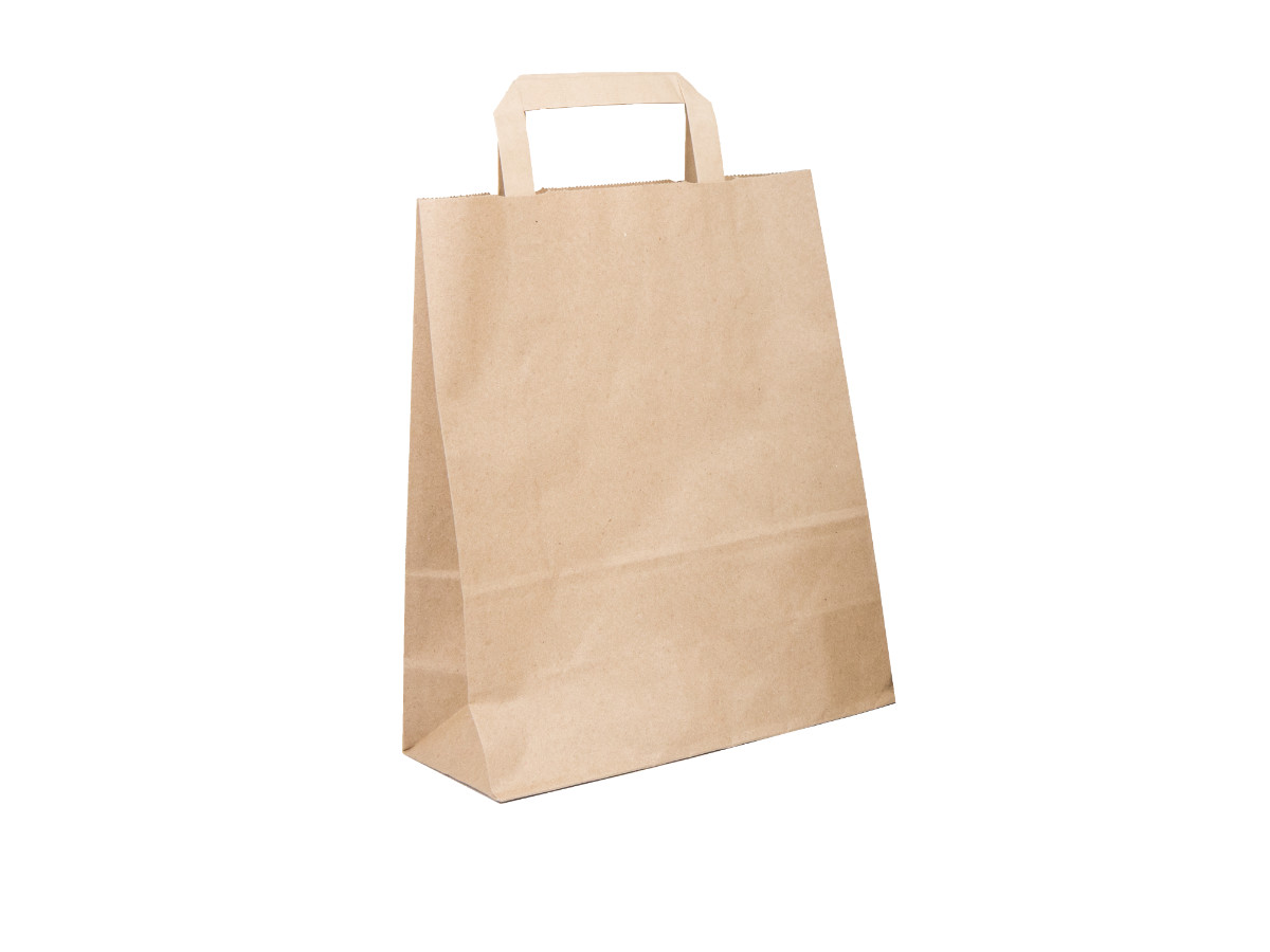 500 ks - Taška papírová hnědá 180x80x220, plochá držadla