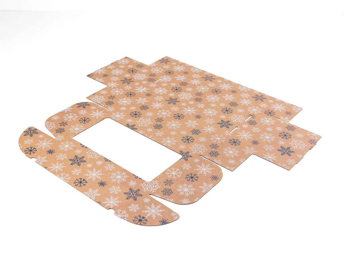 Dárková krabice s průhledným víkem 350x200x100, potisk vloček - 002