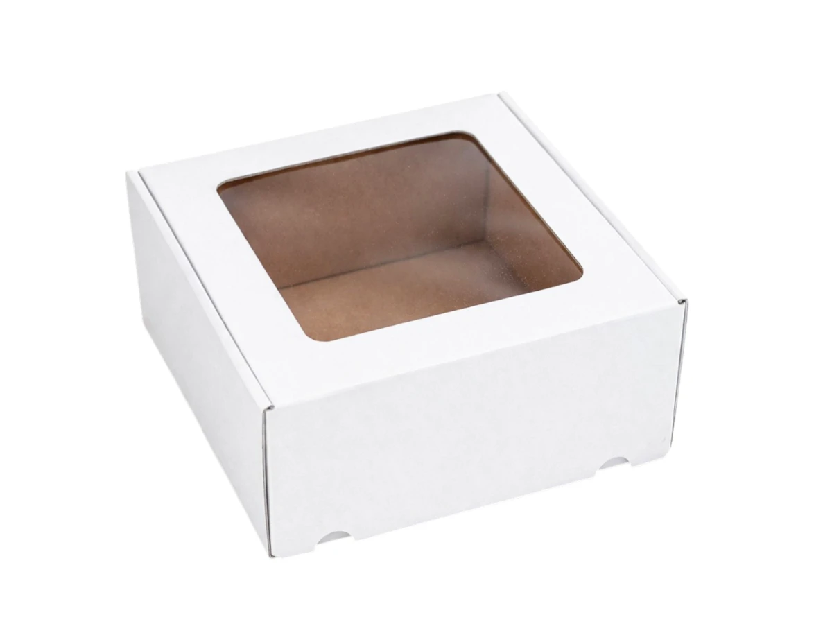 Dárková krabice s průhledným víkem bílá 200x200x100 - 001