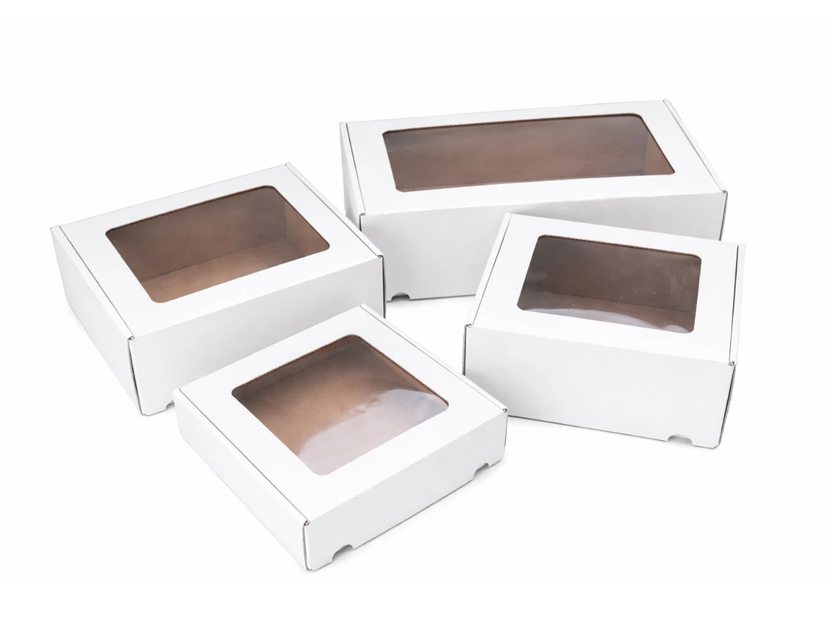 Dárková krabice s průhledným víkem bílá 200x200x50 - 002