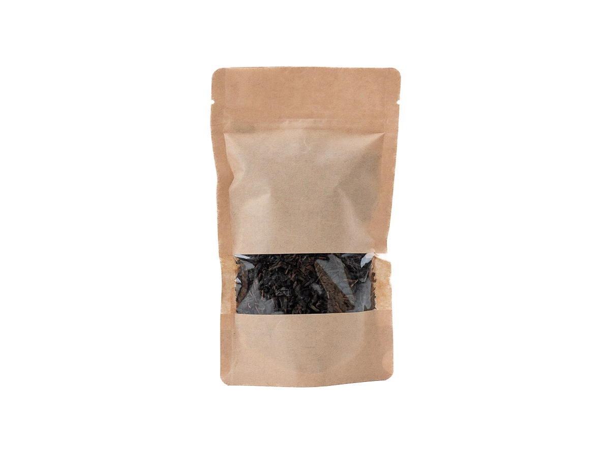 Doypack sáček s malým okénkem 110 x 185 + 65 mm, 250 ml, KRAFT/PET/CPP - 002