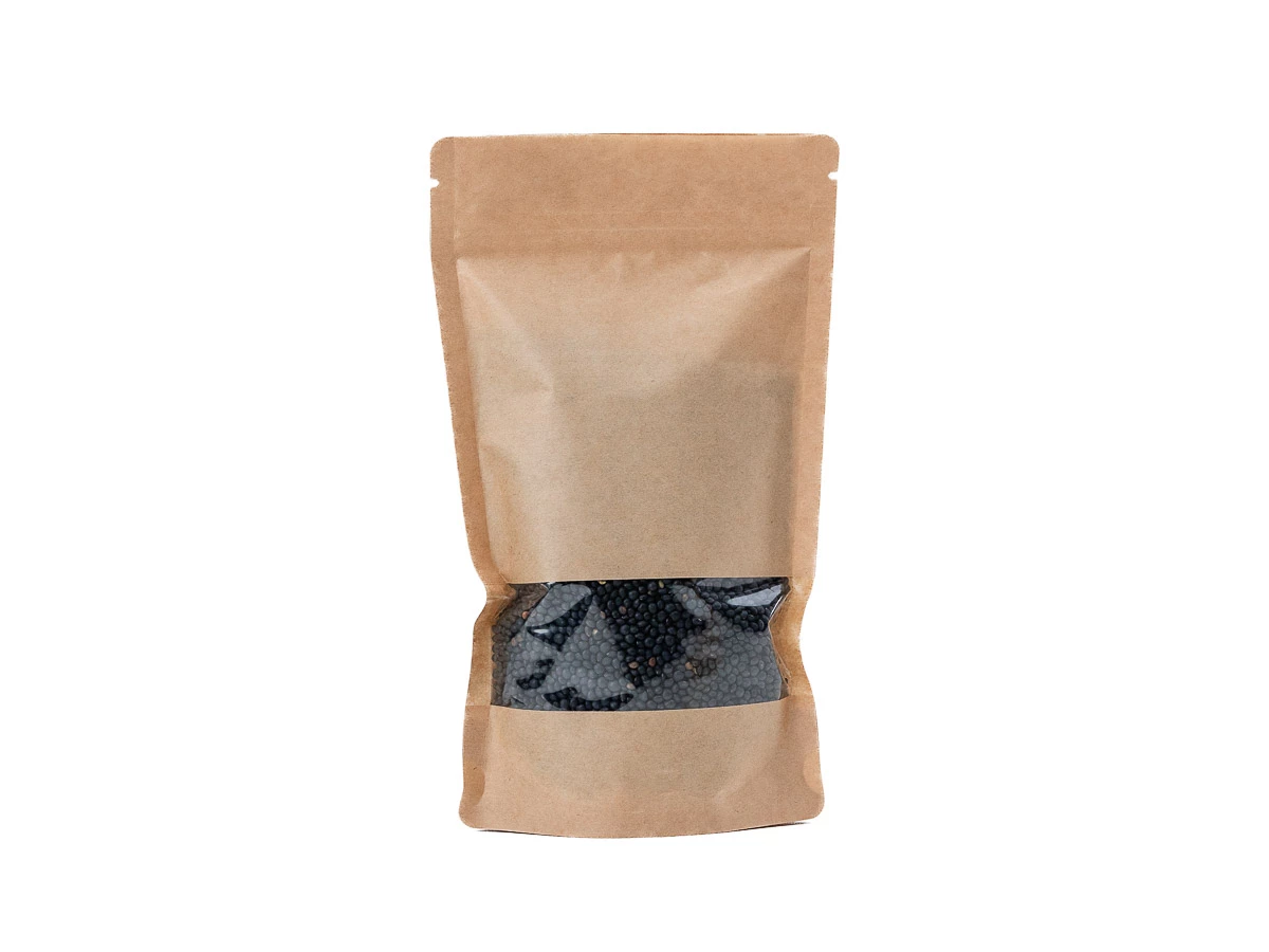 Doypack sáček s malým okénkem 130 x 225 + 70 mm, 500 ml, KRAFT/PET/CPP - 002