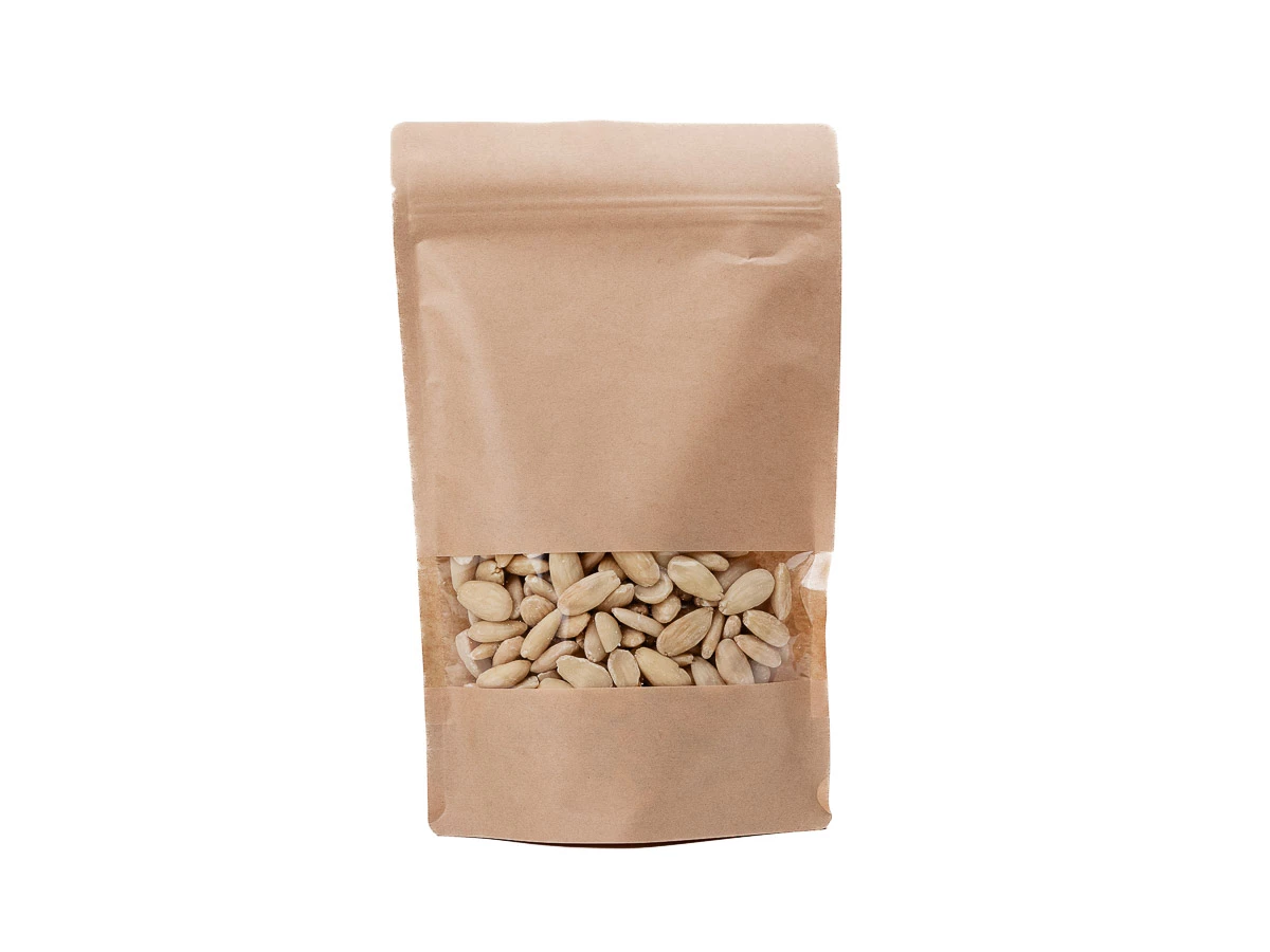 Doypack sáček s malým okénkem 180 x 290 + 90 mm, 1000 ml, KRAFT/PET/CPP - 002