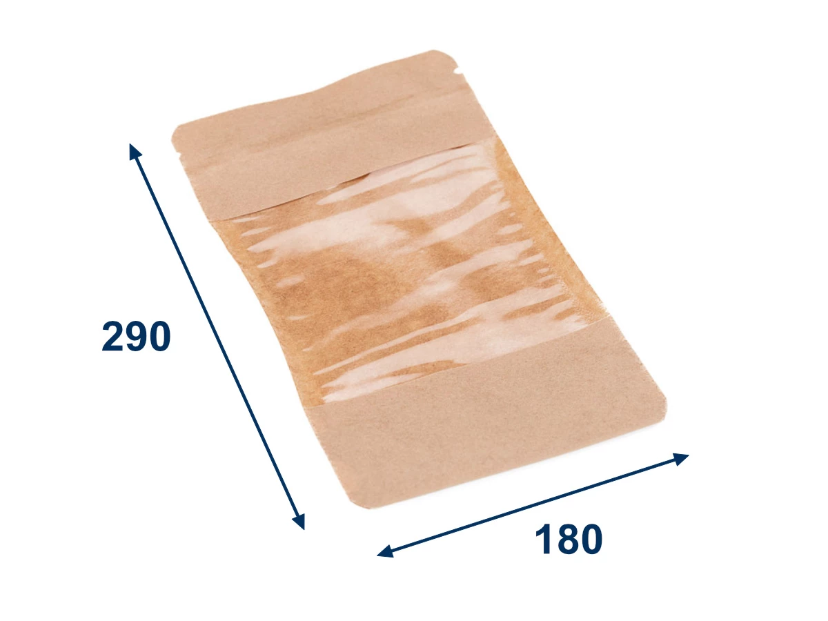 Doypack sáček s velkým okénkem economy 180 x 290 + 90 mm, 1000 ml, PAP/OPP - 001