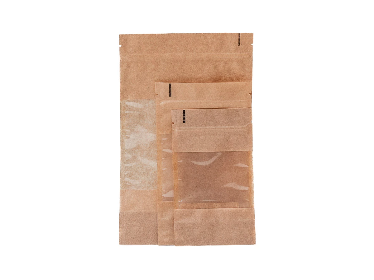 Doypack sáček s velkým okénkem premium 110 x 185 + 65 mm, 250 ml, KRAFT/PET/PE - 005