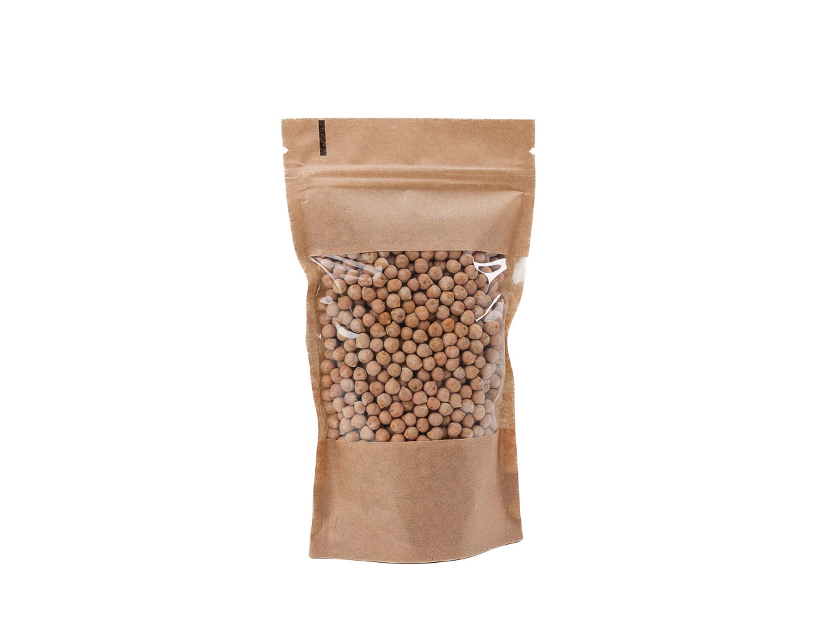 Doypack sáček s velkým okénkem premium 130 x 225 + 70 mm, 500 ml, KRAFT/PET/PE - 002