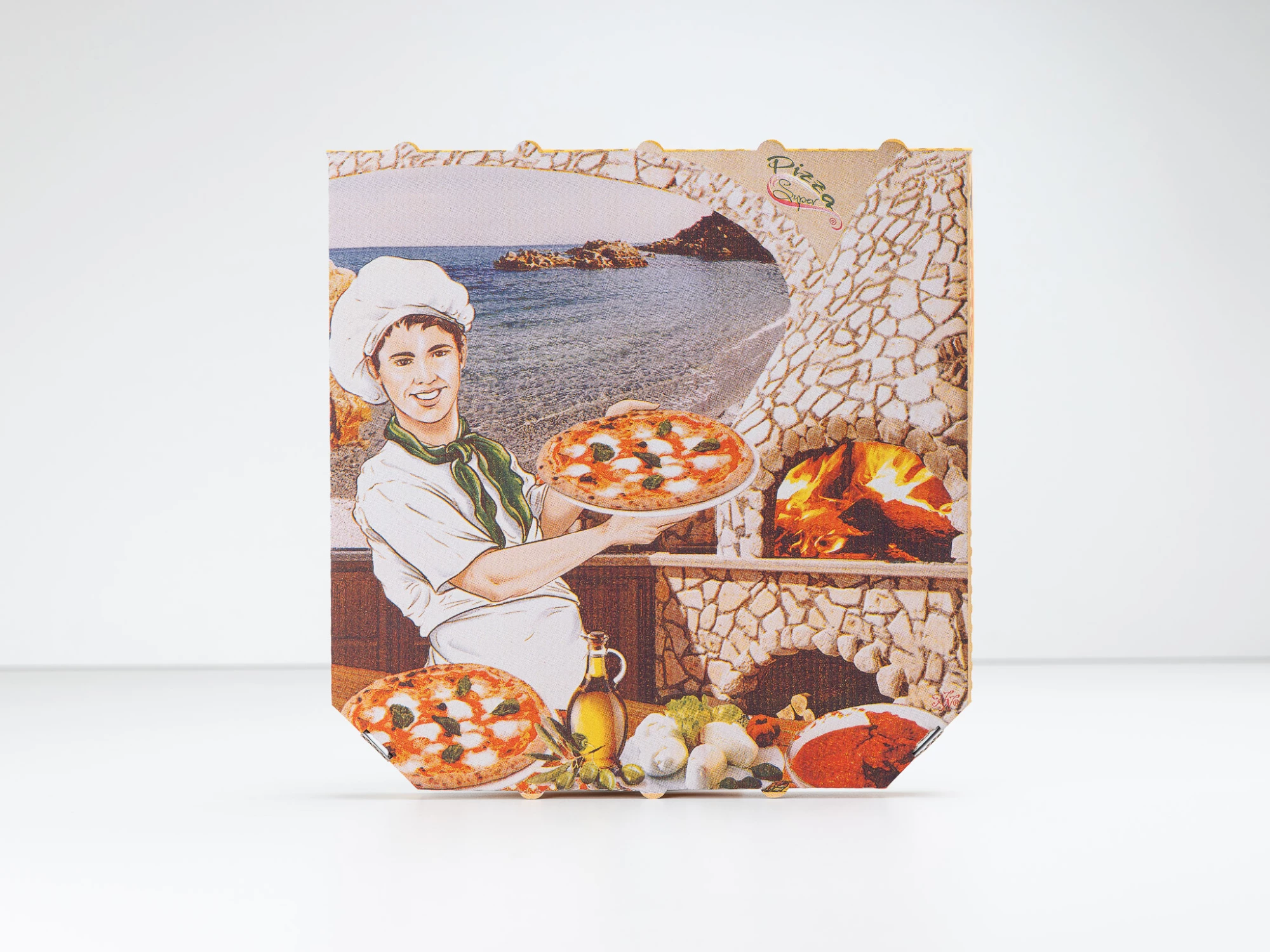 Krabice na pizzu 330x330x30 mm, bílá s potiskem - 005