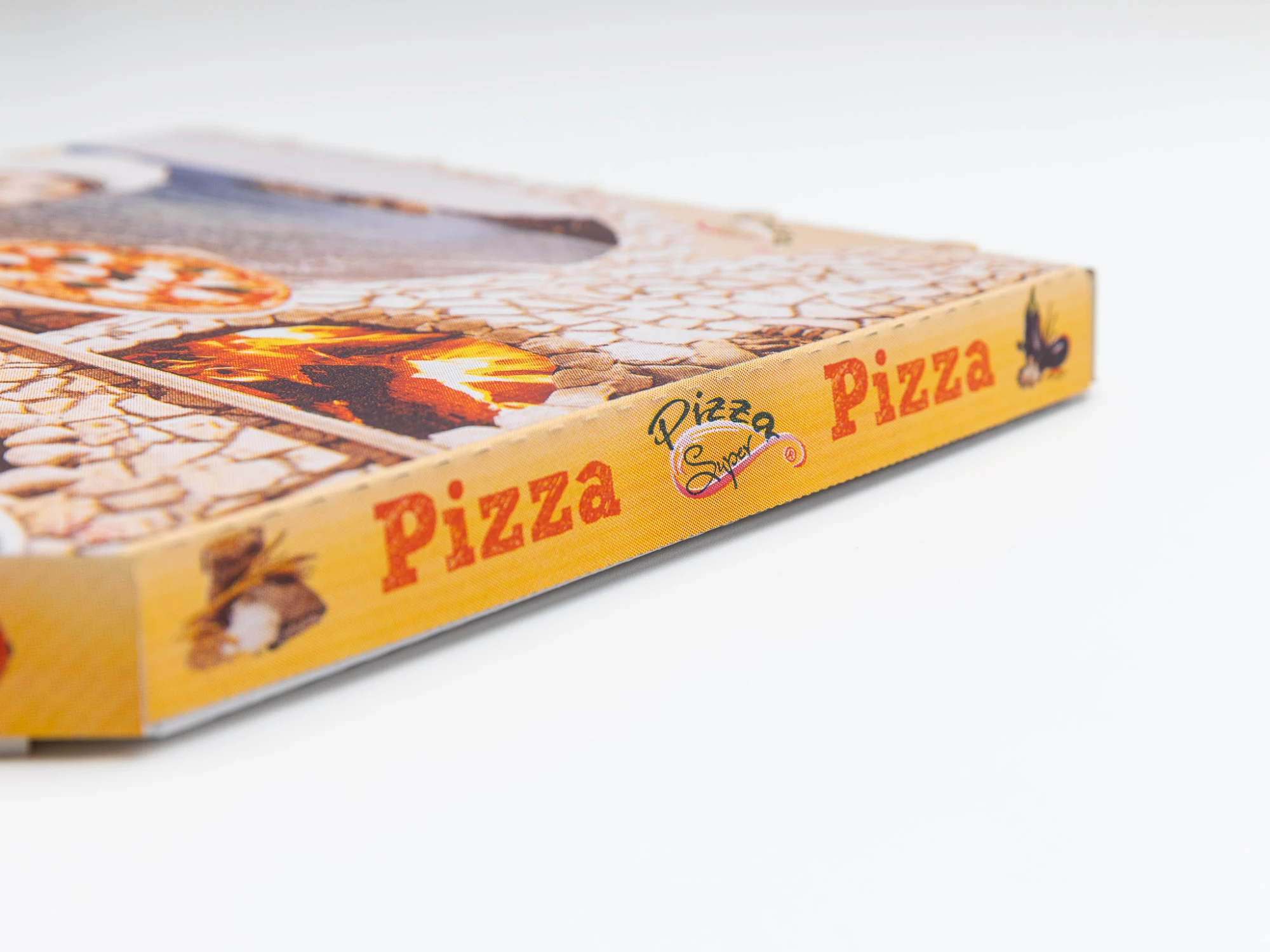 Krabice na pizzu 330x330x30 mm, bílá s potiskem - 004