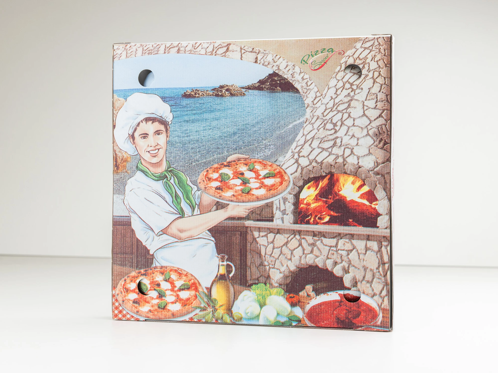 Krabice na pizzu 400x400x40 mm, bílá s potiskem - 002