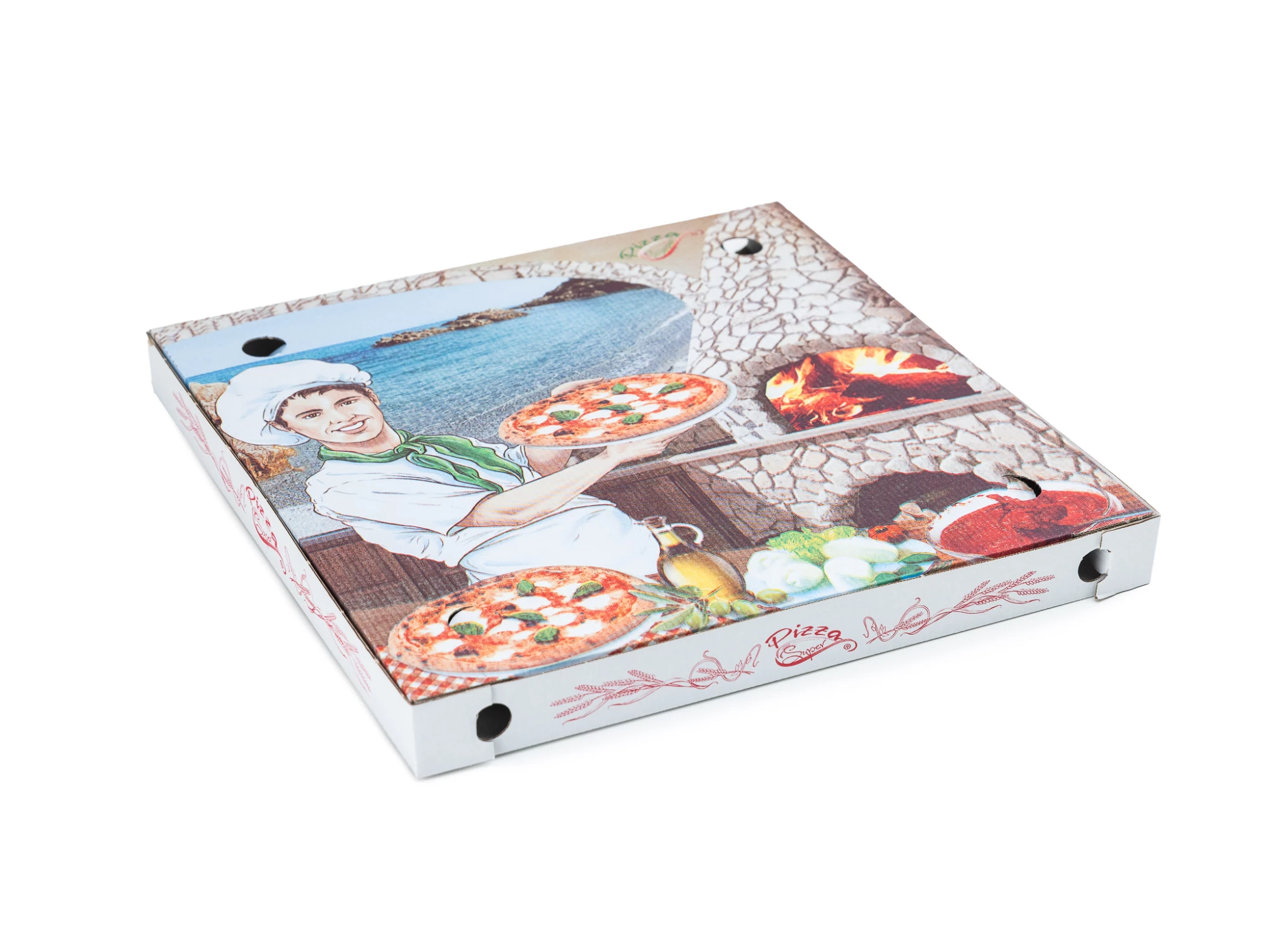Krabice na pizzu 400x400x40 mm, bílá s potiskem - 001