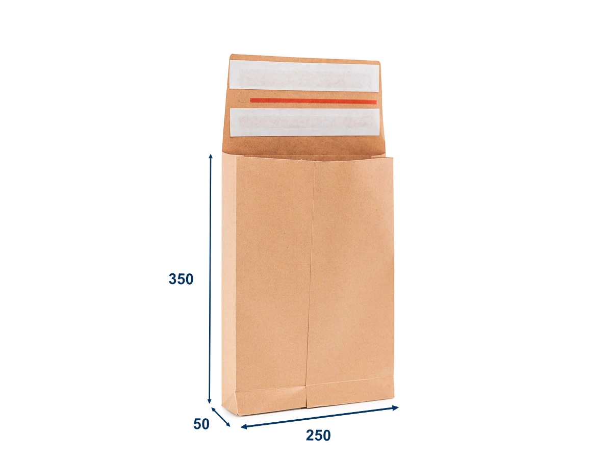 Obálka papírová s křížovým dnem a bočními sklady (kraft) 250x350, 2 lepící pásky - 001