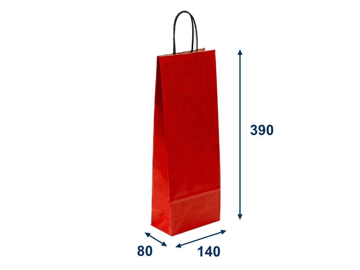 Papírová taška na víno červená 140x80x390mm - 001