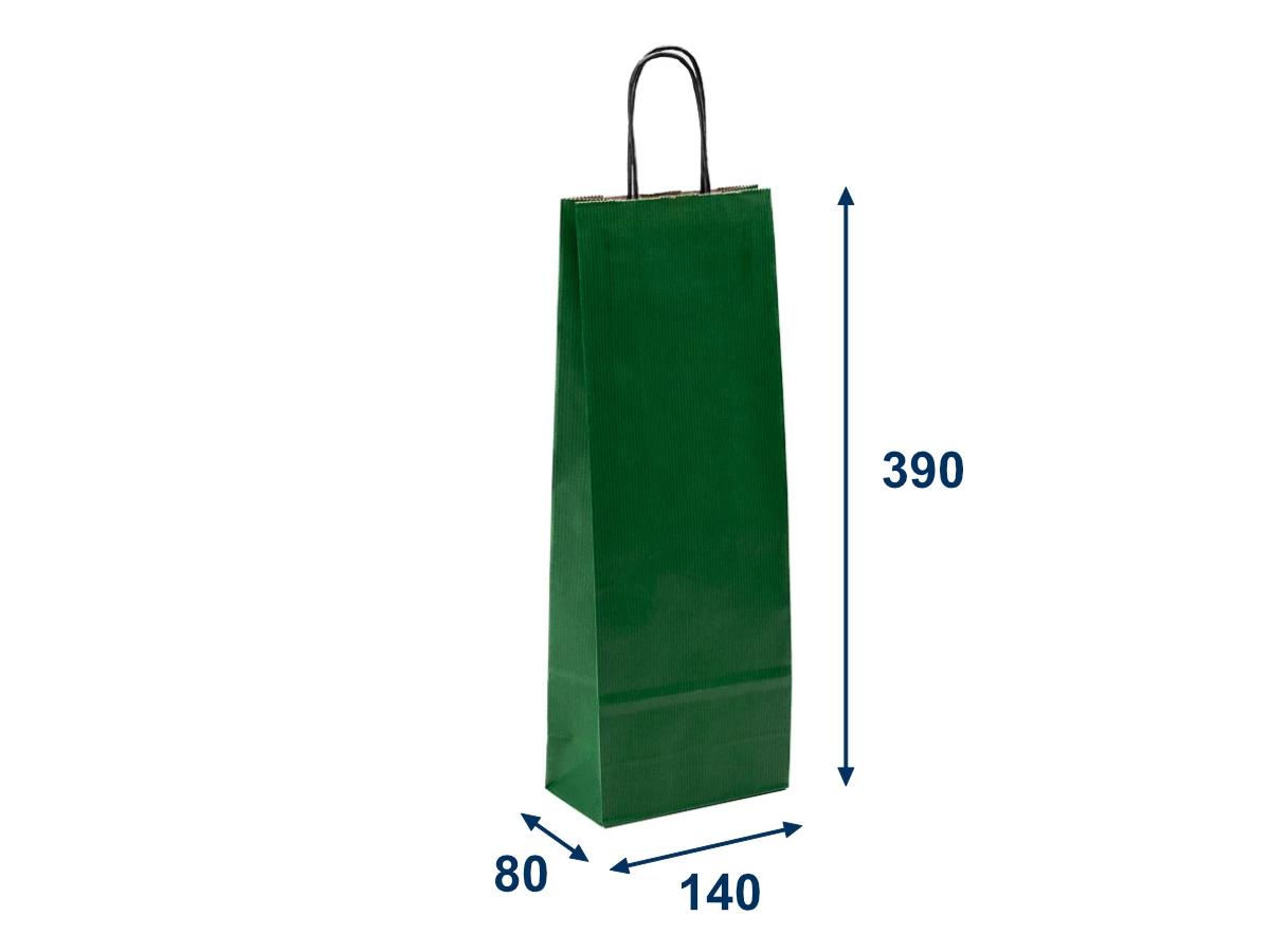Papírová taška na víno zelená 140x80x390mm - 001