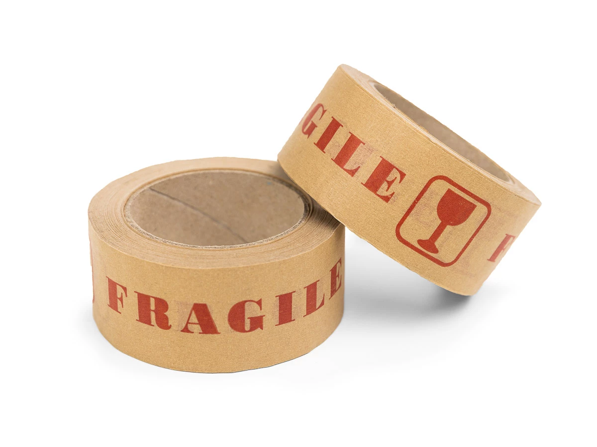 Páska samolepicí papírová  50 x 50 hnědá s potiskem FRAGILE - 002