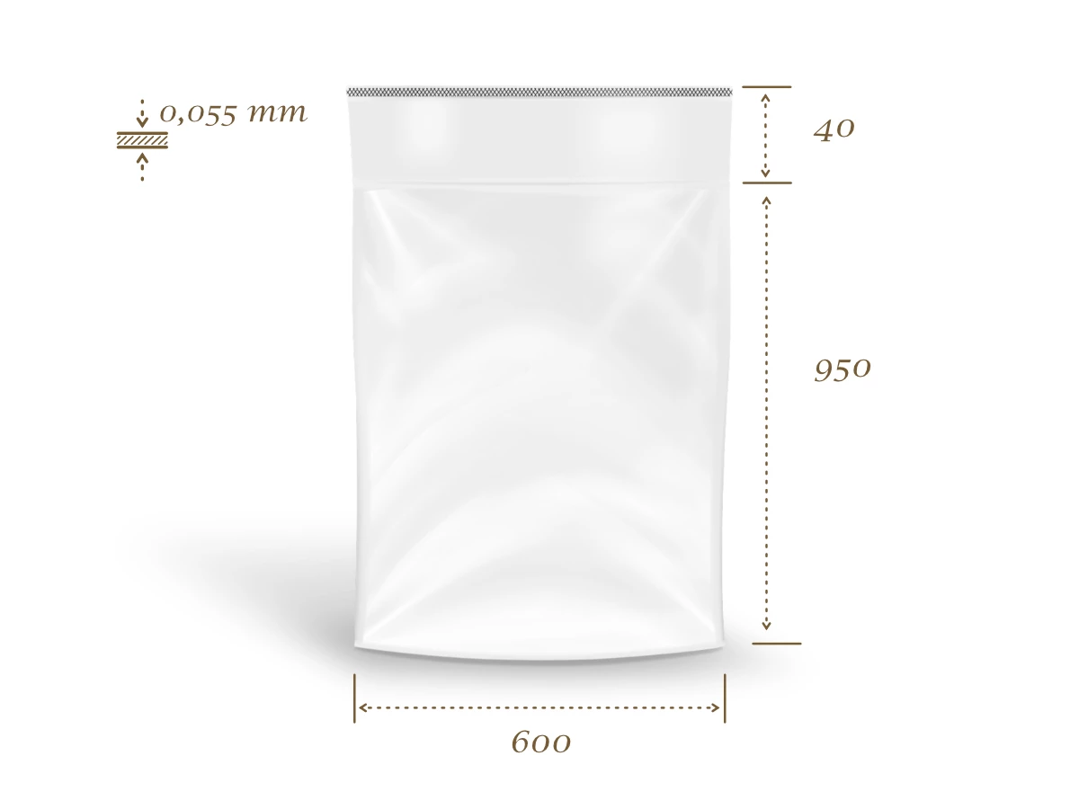 Sáček plochý 600x950+40/0,055 PE, samolepící klopa - 001