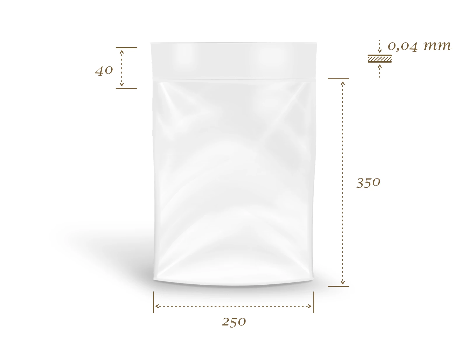 Sáček plochý polypropylénový 250x350+40/0,04 s lepicí klopou - 001