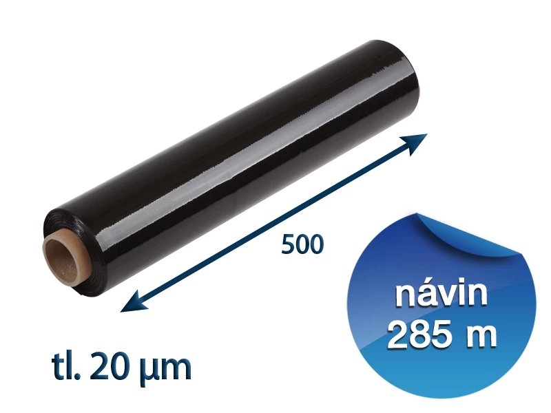 Stretch fólie černá ruční 500mm / 20µm / 285m průtažná - 001