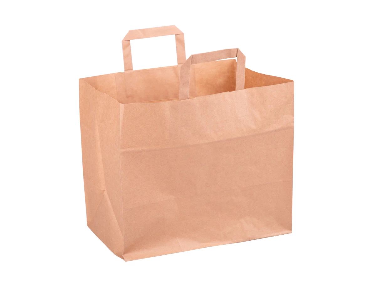 Taška papírová menubox hnědá, 320x200x280, plochá držadla - 001