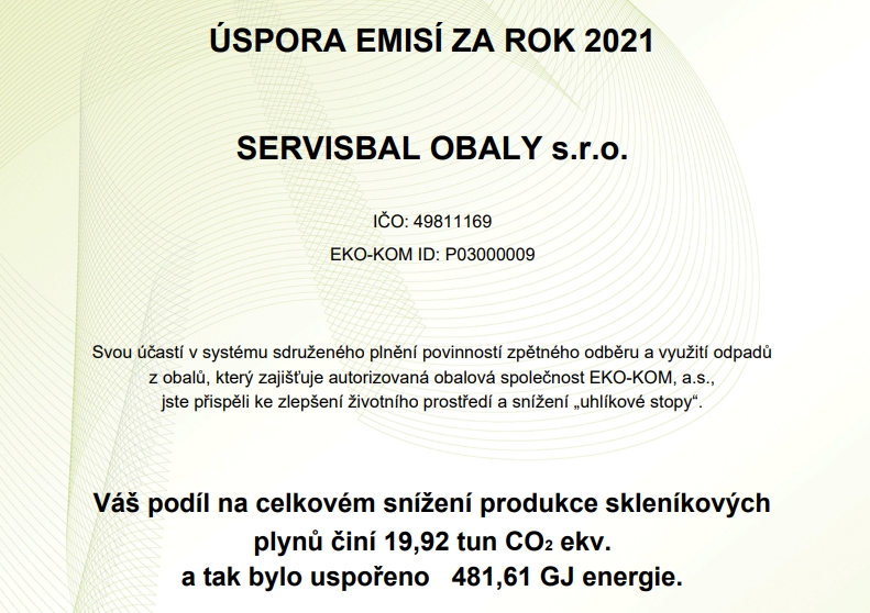 Osvěčení o úspoře emisí